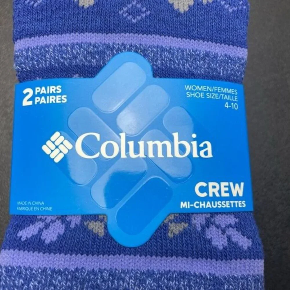 COLUMBIA COTTON BLEND 2-PAIRS CREW SOCKS MI-CHAUSSETTES 4-10